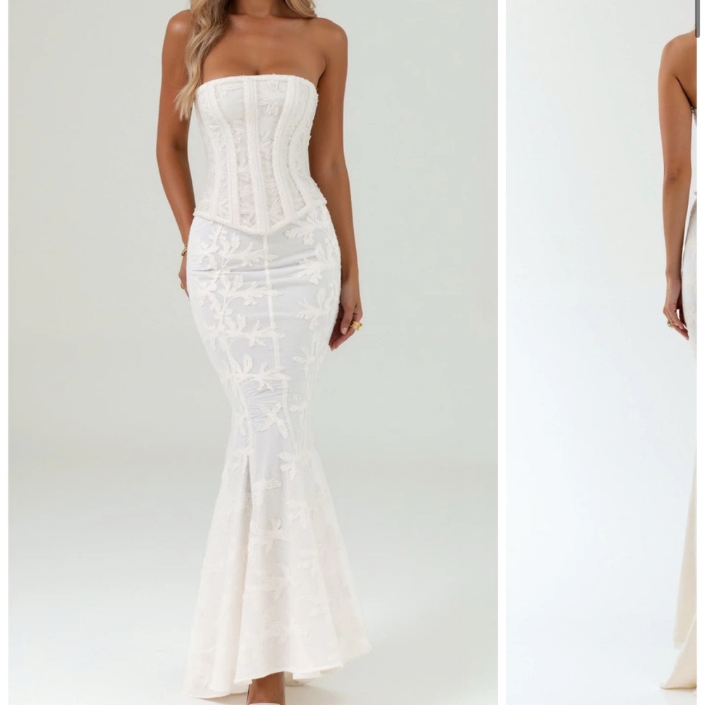 Elegant White Strapless Lace Dress